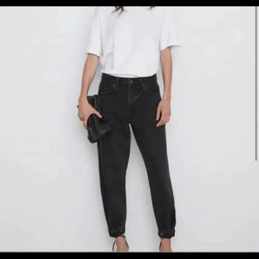 Zara Black Denim Relaxed Baggy Snap-Ankle Jeans - Picture 2 of 14